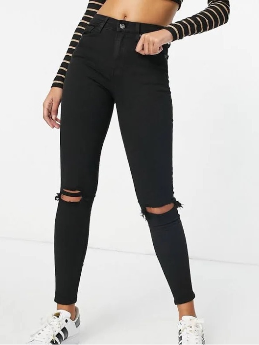 Topshop Black Ripped High-Rise Skinny Jeans